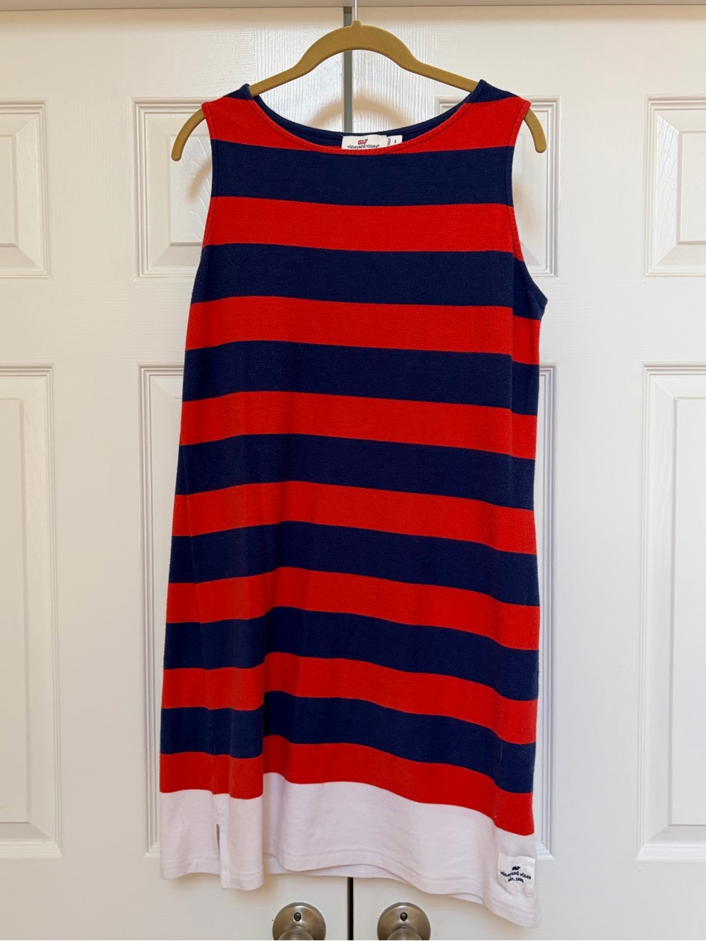 Vineyard Vines Red and Navy Striped terry Cloth Swim Coverup